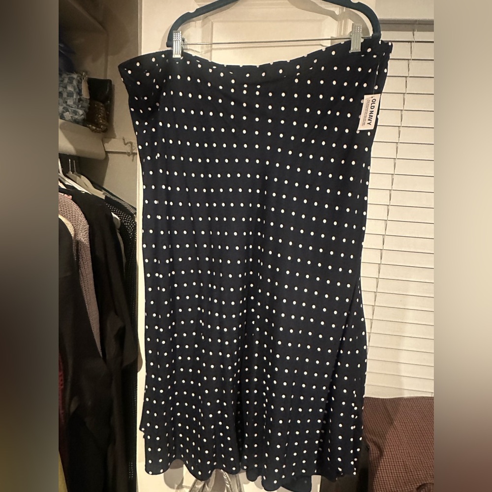 Old Navy Navy Blue and White Polka Dot Maxi Skirt
